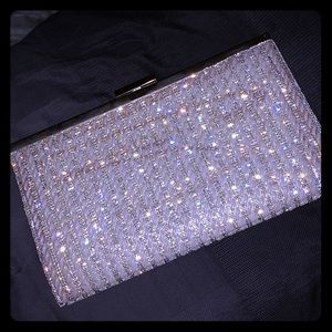 Silver Rhinestone Pearly Clutch